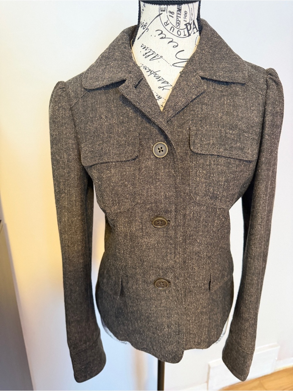 Women's Tailored brown tweed Button-Front Blazer